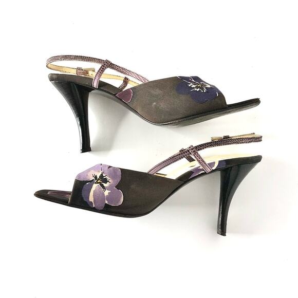 Vintage Prada Floral Print Snakeskin Slingback Heeled Sandals 38.5 - Picture 4 of 7